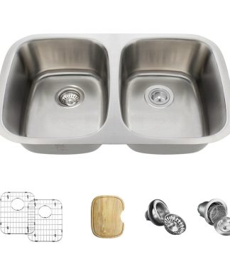 510 Equal Double Bowl Stainless Steel Sink, 16-Gauge, Ensemble