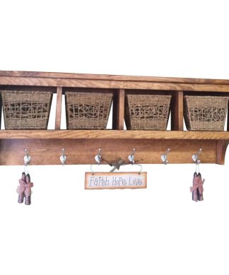 4 Cubby Wall Shelf/Coat Rack, Solid Pine