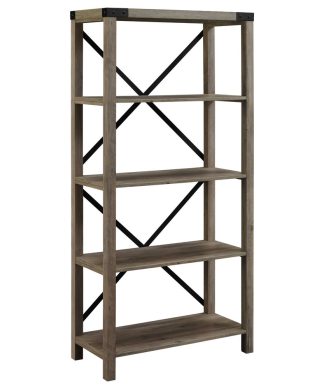 64" Farmhouse Metal X Bookcase, Gray Wash