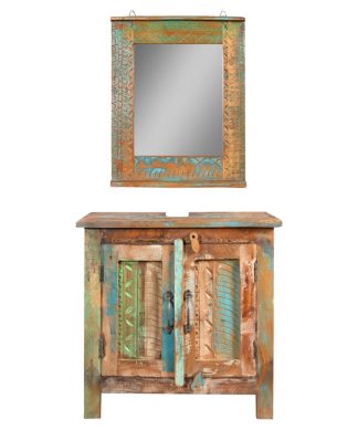 vidaXL Solid Wood Bathroom Vanity Cabinet Set Mirror 2 Doors Vintage Style
