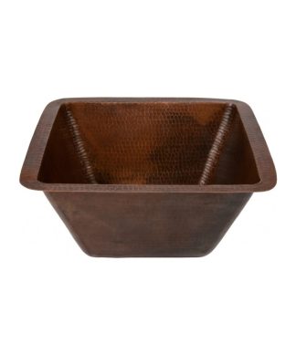 15" Square Hammered Copper Bar/Prep Sink With 3.5" Drain Opening