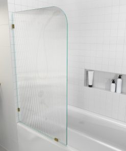 58.25x34" Frameless Shower Door, Fixed Panel Fluted Radius Left, Satin Brass