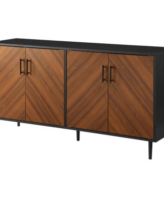 58" Mid Century Modern Faux Bookmatch TV Stand, Acorn Bookmatch/Solid Black