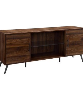 60" Mid Century Modern TV Console with Glass Shelf - Dark Walnut
