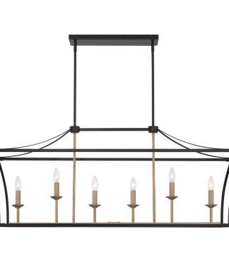 6 Light Kitchen Island Linear Pendant, Classic Black+brass Dust