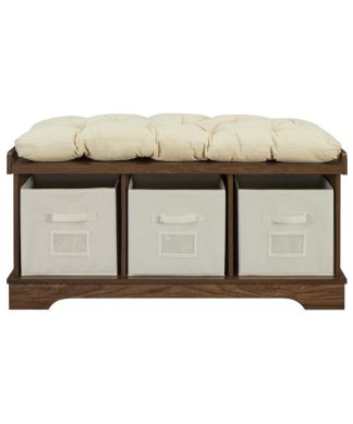 42" Modern Farmhouse Entryway Storage Bench - Dark Walnut