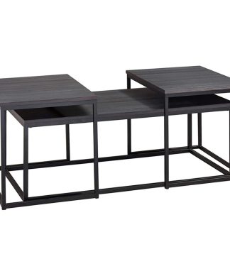 3 Pieces Contemporary Coffee Table Set, Nesting Design With Black Textured Top