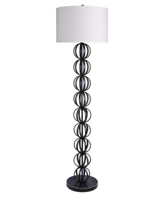 62" Oil Rubbed Bronze Floor Lamp, Stacked Open-Wire Orbs, Oatmeal Linen Shade