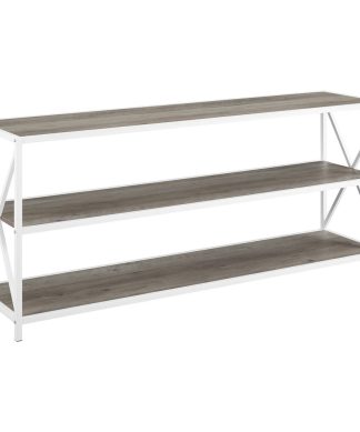 60" Industrial Bookcase, Gray Wash, White Metal