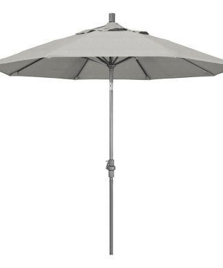 9' Grey Collar Tilt Crank Aluminum Umbrella, Granite Sunbrella