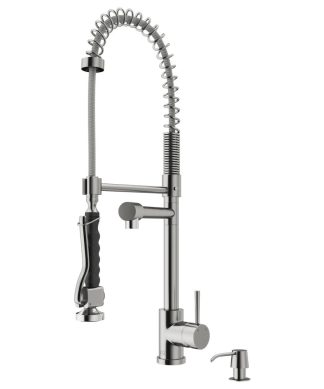 VIGO Zurich Pull-Down Kitchen Faucet With Soap Dispenser, Stainless Steel