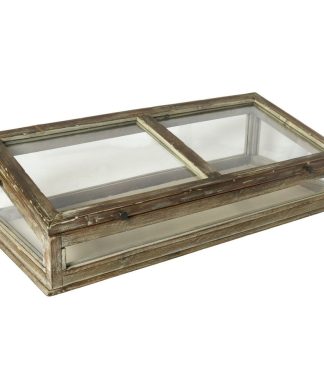Vintage Antique Style Wood Glass Tabletop Display Case | Hinge Lid Jewelry Store
