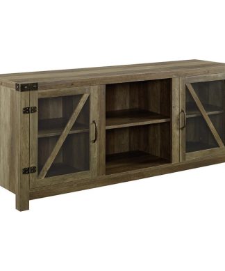 58" Glass Barn Door Console - Rustic Oak