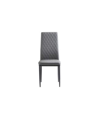 4 Pack Dining Chair, Metal Legs & Diamond Tufted Faux Leather Seat, Light Grey