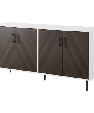 58" Mid Century Modern Faux Bookmatch TV Stand, Ash Brown Bookmatch/Solid White