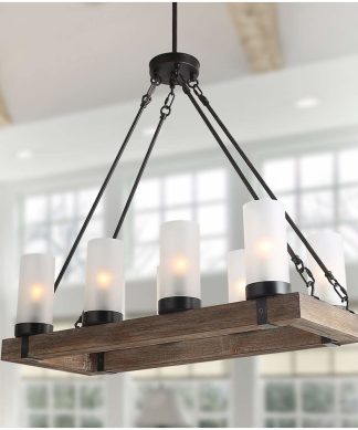 8-Light Wood Kitchen Island lighting Farmhouse Ceiling Pendant