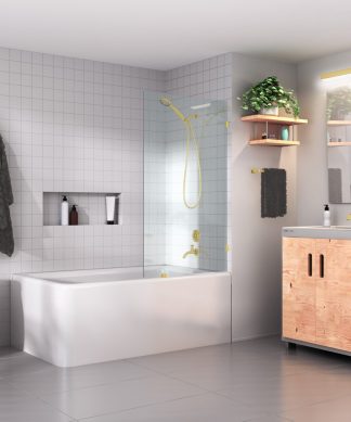 58.25"x26" Frameless Shower Bath Fixed Panel, Satin Brass