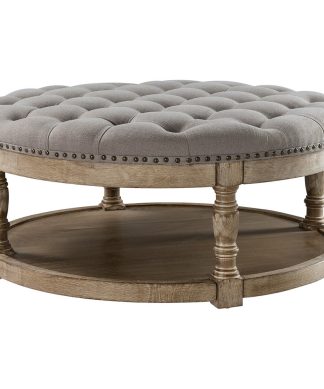 36" Wide Tufted Round Cocktail Ottoman With Storage, Gray