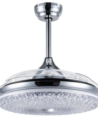 36" Black Crystal Retractable Ceiling Fan with LED light and Remote, Chrome
