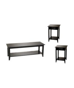 3 Piece Coffee Table Set with Coffee Table and (Set of 2) End Table in Black