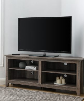 58" Transitional Wood Corner TV Stand, Gray Wash