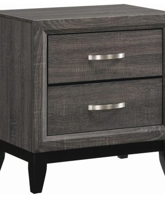 2 Drawers Nightstand, Gray Oak And Black