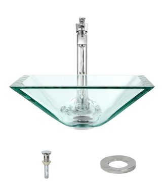 603 Colored Glass Vessel Sink, Crystal, 726 Vessel Faucet, Chrome
