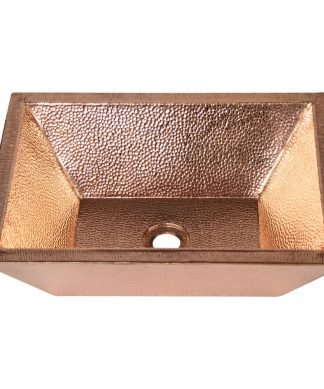 18" Rectangular Single Bowl Vessel Double Wall Hammered Copper Bathroom Sink