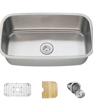 3118 Single Bowl Stainless Steel Kitchen Sink, 16-Gauge, Ensemble