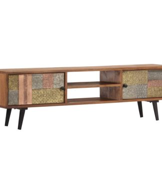 vidaXL Solid Acacia Wood TV Cabinet Sturdy Metal Legs TV Drawer Stand Unit
