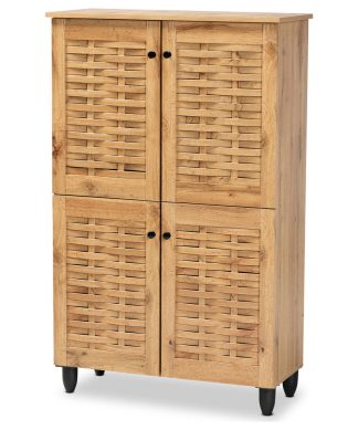 Winda Modern Oak Brown Finished Wood 4-Door Shoe Storage Cabinet