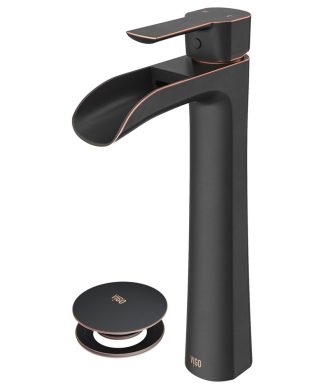 VIGO Niko Bathroom Vessel Faucet With Pop-Up Drain, Antique Rubbed Bronze