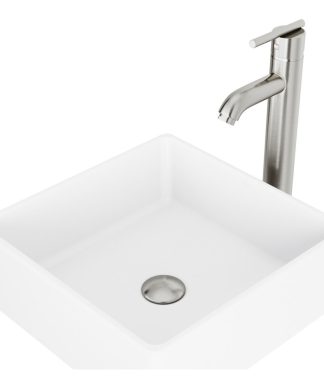 VIGO Dianthus Matte Stone Vessel Sink and Seville Vessel Faucet, Brushed Nickel