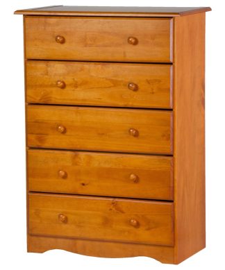 100% Solid Wood 5-Drawer Chest, Honey Pine
