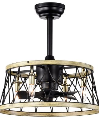 19.3 in Modern Cage Ceiling fan with Remote Control in Matte Black