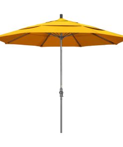 11' Grey Collar Tilt Crank Aluminum Umbrella, Sunflower Yellow Sunbrella