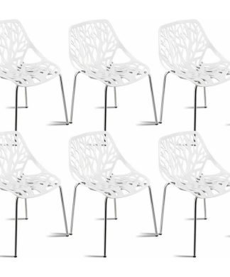 Costway Set Of 6 Birch Sapling Plastic Dining Chairs Stackable Armless White
