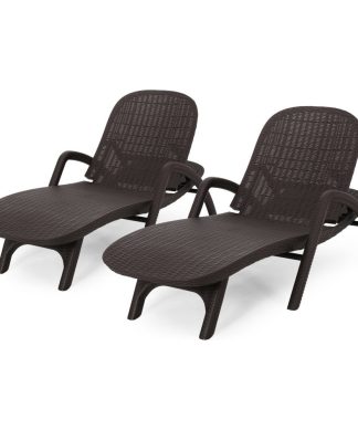 Yisroel Outdoor Faux Wicker Chaise Lounges, Set of 2