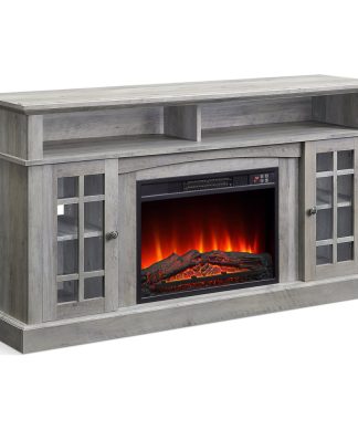 58" TV Stand Entertainment Center With Electric Fireplace, Grey Wash