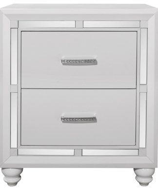 White Tone Nightstand With 2 Drawer Mirror Trim Accent