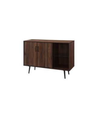 44" Mid Century Modern Asymetrical Accent Storage Console TV Stand, Dark Walnut