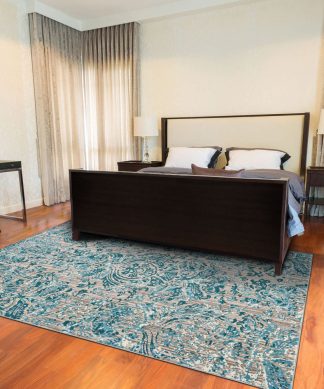 Weave & Wander Arsene Scroll Print Textured Rug, Aqua, 6'7"x9'6"