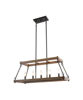 5-Light Island Pendant Faux Wood Color Chandelier