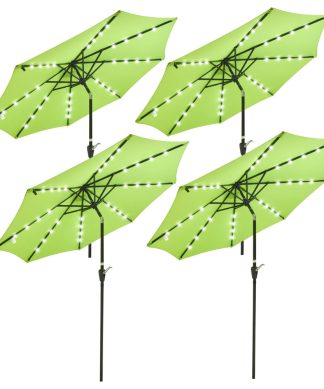 4 Pack of 9ft Solar Power Patio Umbrella 8 Ribs LED Outdoor Crank Tilt Sunshade