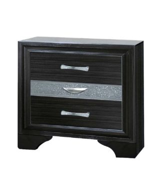 3 Drawers Silver Glitter Inserted Nightstand, Black