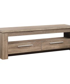 2-Drawer Wood TV Console, Weathered Brown