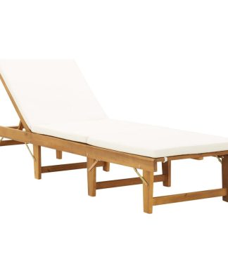 vidaXL Solid Acacia Wood Folding Sun Lounger with Cushion Cream White Outdoor
