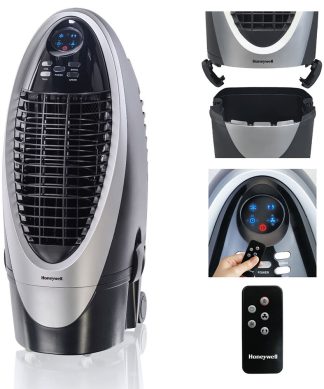 300 CFM Indoor Evaporative Air/Swamp Cooler With Remote Control, Silver/Gray