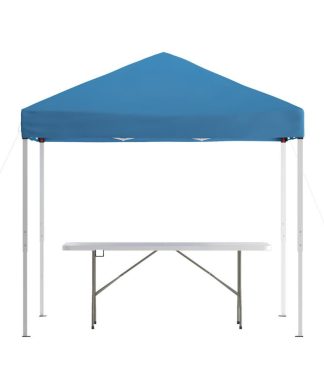 8'x8' Blue Pop Up Event Canopy Tent with Carry Bag and 6-Foot Bi-Fold...