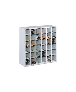 Wood Mail Sorter With Adjustable Dividers, Stackable, 36 Compartments, Gray